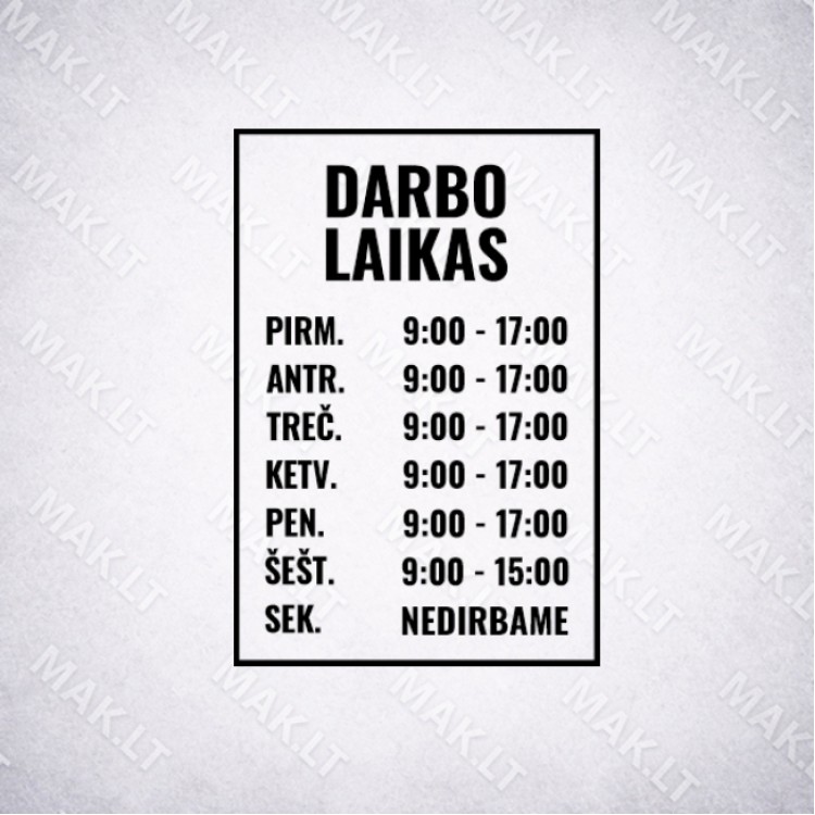 Darbo laiko lipdukas Nr. 11 Darbo laiko lipdukas Nr. 11