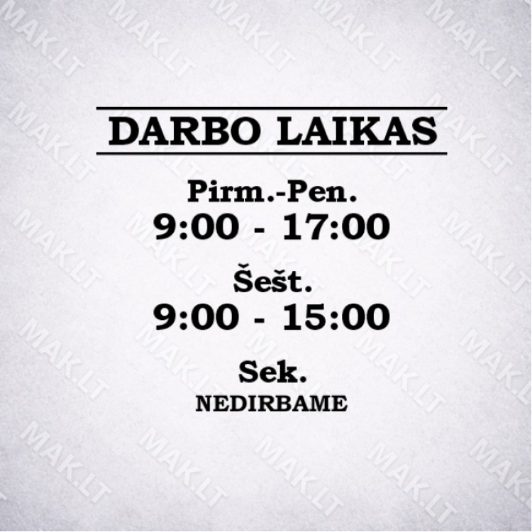 Darbo laiko lipdukas Nr. 14 Darbo laiko lipdukas Nr. 14