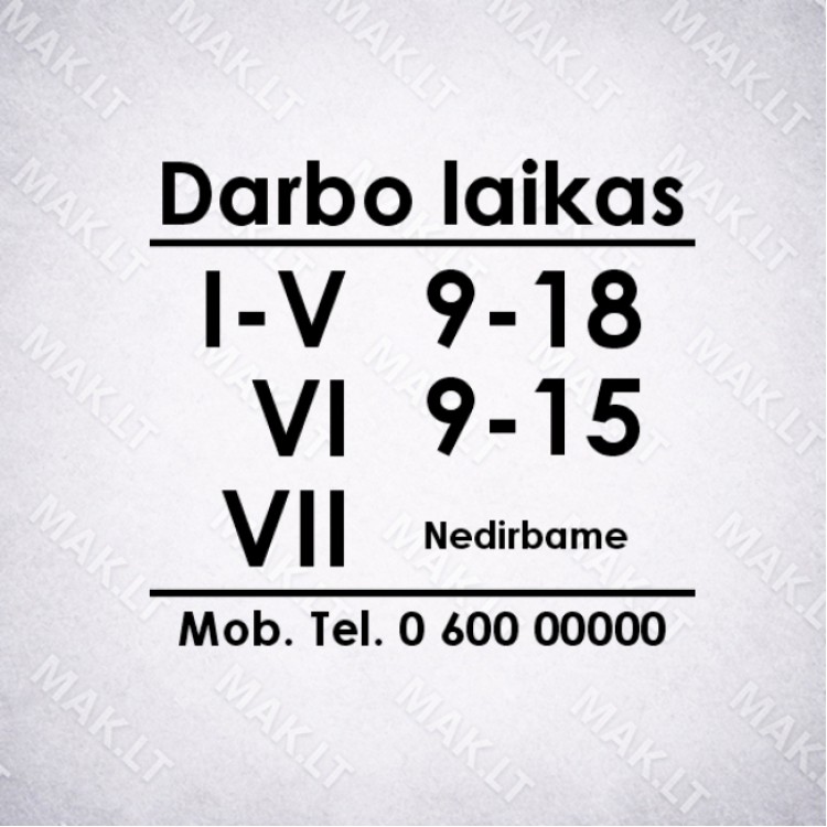 Darbo laiko lipdukas Nr. 23 Darbo laiko lipdukas Nr. 23