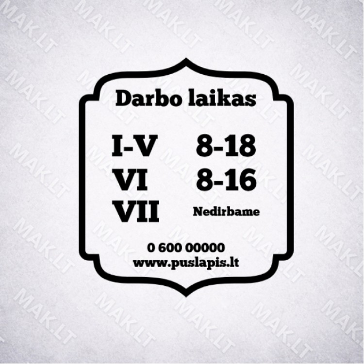 Darbo laiko lipdukas Nr. 22 Darbo laiko lipdukas Nr. 22