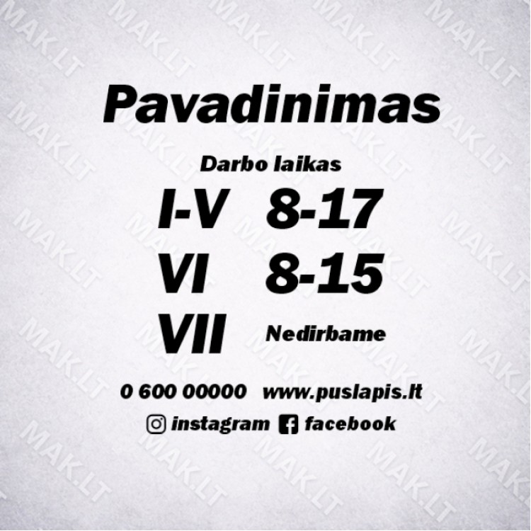 Darbo laiko lipdukas Nr. 20 Darbo laiko lipdukas Nr. 20
